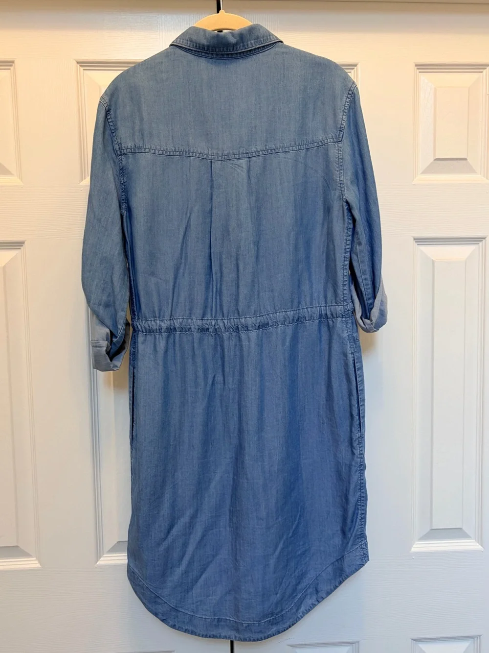 Athleta Light Blue Denim Midi Shirt Dress with Tie Waist - Picture 5 of 5
